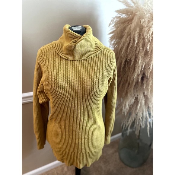 Banana Republic Mustard Yellow Gold Knit Turtleneck Sweater Tunic Size M - Picture 1 of 4